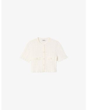 Sandro Cropped Pointelle-Texture Knitted Top - White