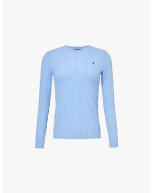 Polo Ralph Lauren Logo-Embroidered Cable-Knit Wool And Cashmere Jumper - Blue