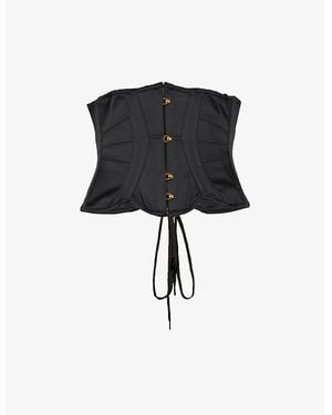 Agent Provocateur Damson Lace-Up Satin Corset - Black