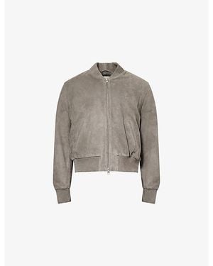 Ami Paris Logo-Embossed Suede Bomber Jacket - Gray