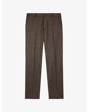The Kooples Herringbone-Weave Straight-Leg Wool-Blend Pants - Brown