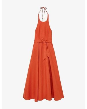 Reiss Paules Open-Back Linen Maxi Dress - Red