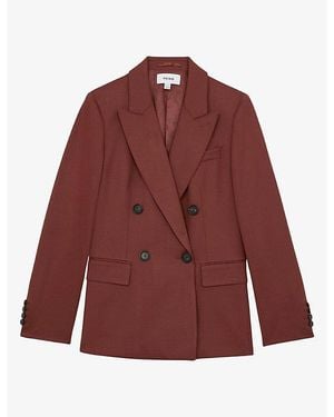 Reiss Solene Double-Breasted Wool-Blend Blazer - Red