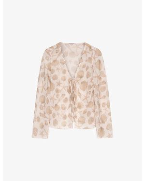 OMNES Marla Shell-Print Sheer-Chiffon Top - Natural