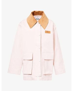 Ganni Primrose Contrast-Collar Twill Jacket - Pink
