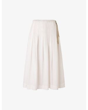 Soeur Amalia Pleated Cotton Midi Skirt - White