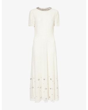 Roland Mouret Crystal-Embellished Beaded Midi Dress - White