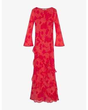 OMNES Bridie Blur-Print Chiffon Maxi Dress - Red