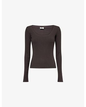 ADANOLA Ribbed Long-Sleeve Stretch-Modal Top - Black