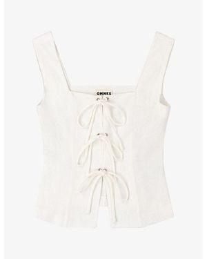 OMNES Oprah Tie-Front Linen-Blend Top - White