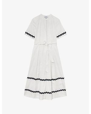 Reiss Isabelle Wave-Trim Stretch-Cotton Midi Dress - White