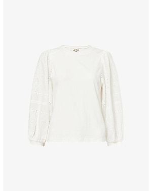 ME+EM Balloon-Sleeve Broderie-Anglaise Cotton-Blend Top - White