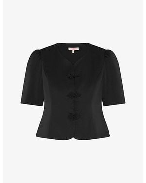 OMNES Lorelai Puff-Sleeve Satin Blouse - Black