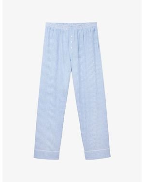 The White Company Striped Elasticated-Waist Cotton Pyjama Bottoms - Blue