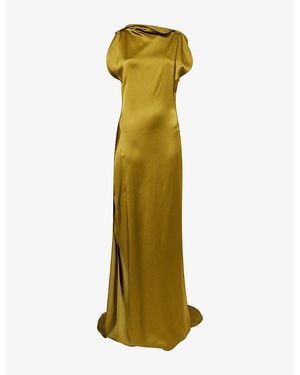Victoria Beckham Carla Split-Seam Satin Gown - Green