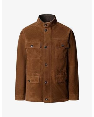 Hackett Flap-Pocket High-Neck Suede Jacket - Brown