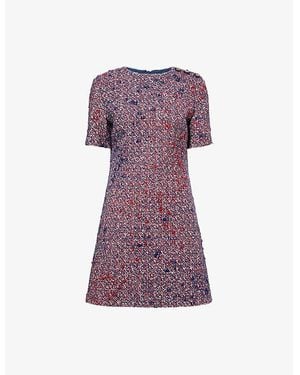Gucci Bouclé Short-Sleeves Wool-Blend Mini Dress - Purple