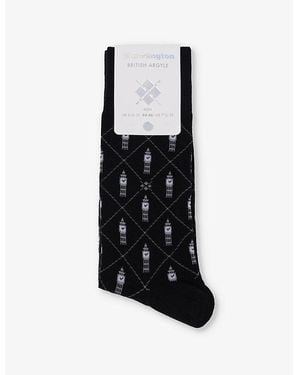 Burlington Big Ben Argyle-Print Stretch Cotton And Polyamide Socks - Black