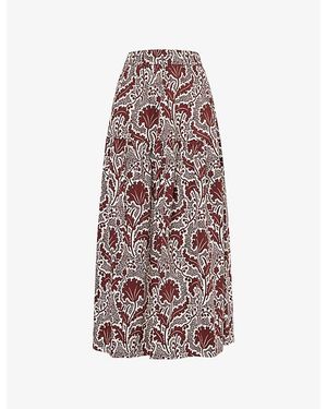 ME+EM Rising Flowers Printed Tiered Cotton Midi Skirt - Multicolour