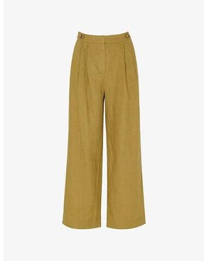 Whistles Millie Straight-Leg Linen Trousers - Green
