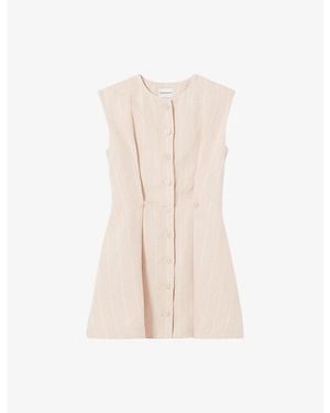 Claudie Pierlot Sleeveless Button-Down Linen-Blend Mini Dress - Natural