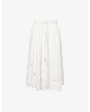 Zimmermann Mahon Embroidered Cotton Midi Skirt - White