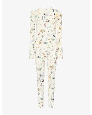Polo Ralph Lauren Ski-Print Waffle Cotton-Jersey Pajama Set - White