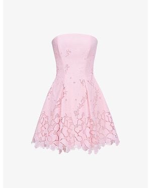 House Of Cb Jemima Broderie-Anglaise Woven Mini Dress Xs (A-C Cup) - Pink