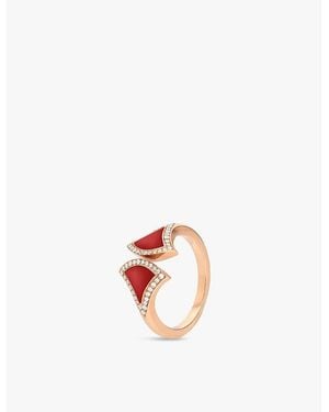 BVLGARI Divas' Dream 18Ct Rose- Carnelian And 0.17Ct Round Brilliant-Cut Diamond Ring - White