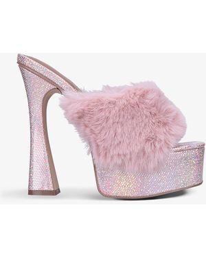 Kurt Geiger Kensington Faux Fur-trimmed Sequinned Mules - Pink