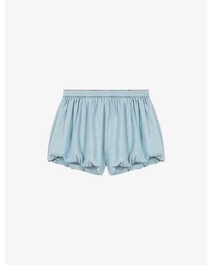 Maje Balloon-Leg Branded-Patch Chambray Skort - Blue