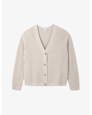 The White Company V-Neck Ribbed Organic Cotton-Blend Cardigan - Natural