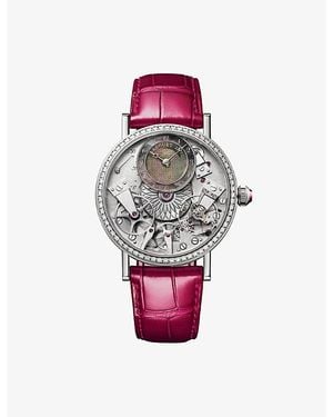 Breguet Tradition 7038 18Ct- Leather And 0.895Ct Diamond Automatic Watch 37Mm - Pink