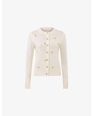 House Of Cb Poppie Floral-Embroidered Wool And Cashmere-Blend Cardigan - White