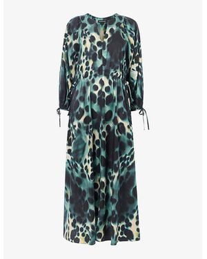 Whistles Misty Leopard-Print Woven Midi Dress - Green