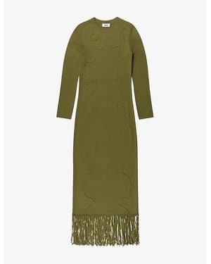 Ro&zo Appliquéd Knitted Midi Dress - Green