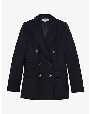 Reiss Lauryn Double-Breasted Wool-Blend Blazer - Blue