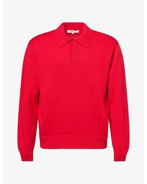 Palmes Long-Sleeve Cotton Knit Polo Shirt - Red