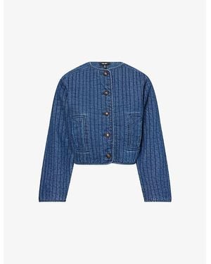 ME+EM Round-Neck Quilted Denim Jacket - Blue