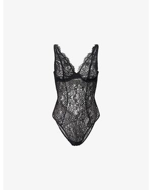 Savage x Fenty Romantic Corded Underwired Lace Teddy - Black