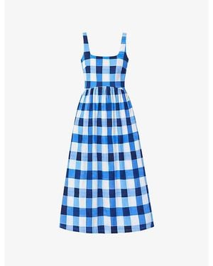 Ro&zo Raya Gingham-Print Stretch-Cotton Maxi Dress - Blue
