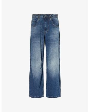 Jaded London Colossus Studded Wide-Leg High-Rise Denim Jeans - Blue