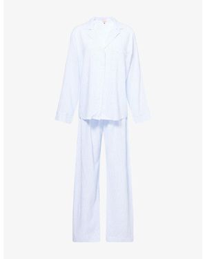Eberjey Nautico Stripe Long-Sleeve Woven Pyjama Set - White