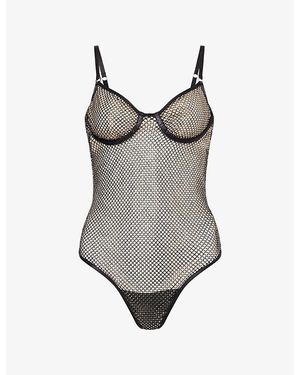 Bluebella Noor Wired Diamante Sheer-Mesh Bodysuit - Brown