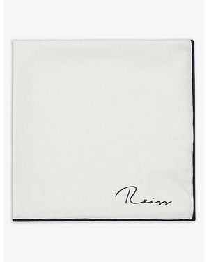Reiss Ceremony Logo-Print Silk Pocket Square - White