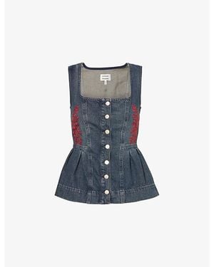 Damson Madder Mitzie Embroidered Denim Top - Blue