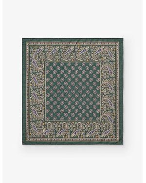Eton Paisley-Print Two-Face Wool Pocket Square - Green