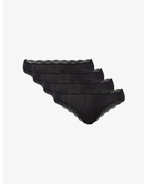 Stripe & Stare Lace-Trim Pack Of Four Stretch-Modal Brazilian Briefs - Black