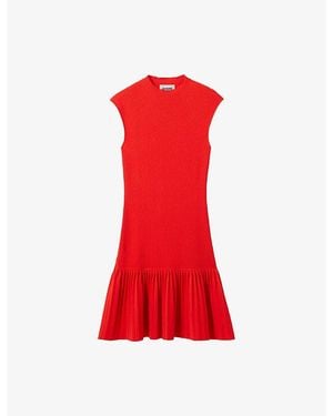 Claudie Pierlot Sleeveless Pleated-Trim Knitted Mini Dress - Red