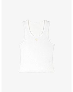 Maje Logo-Embroidered Ribbed Stretch-Cotton Vest - White
